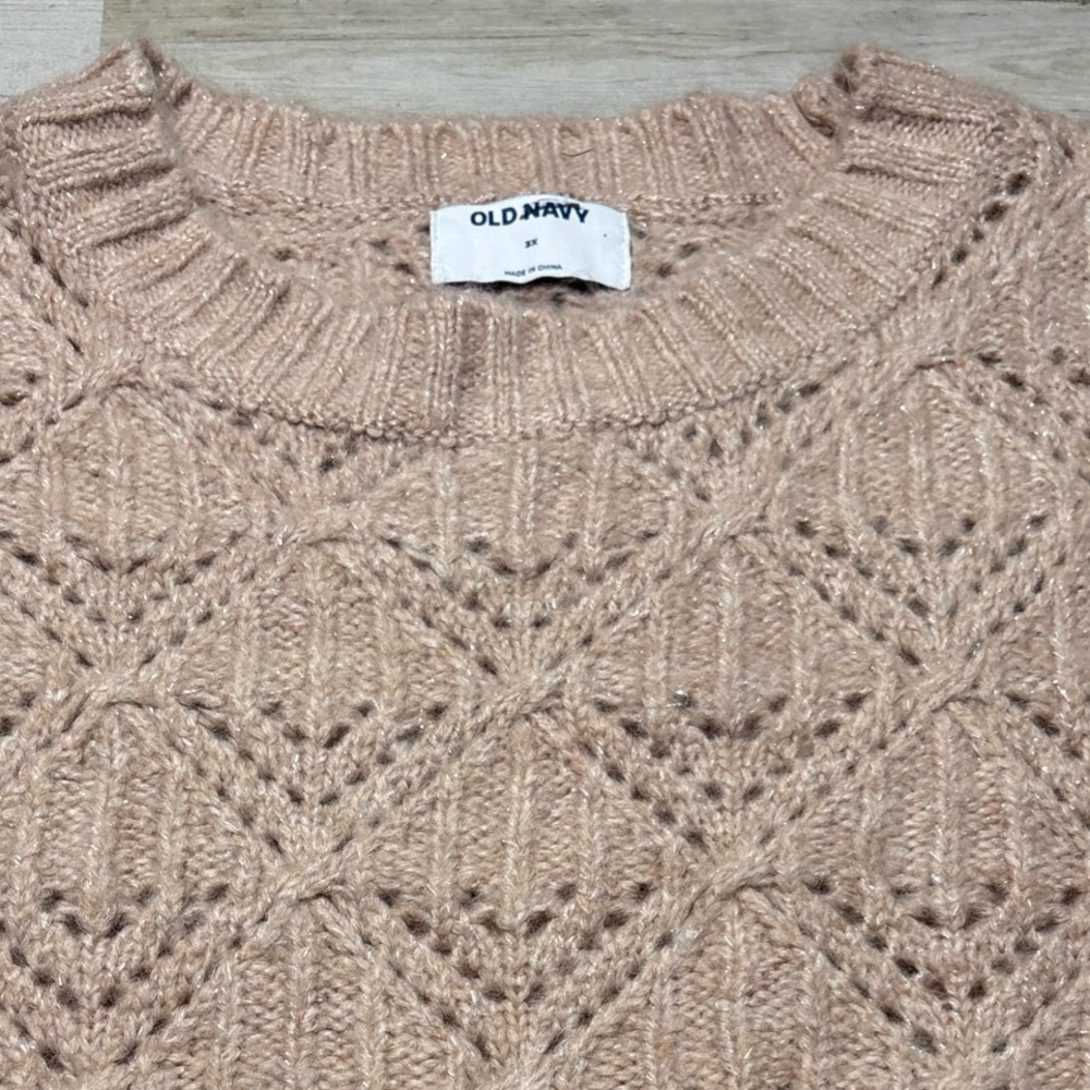Old Navy Ruffle-Trim Pointelle-Knit Sweater Plus Size 3X Light Pink Shimmer - Picture 2 of 12